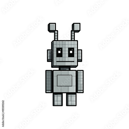 Retro Pixel Art Robot Character Cute Toy.