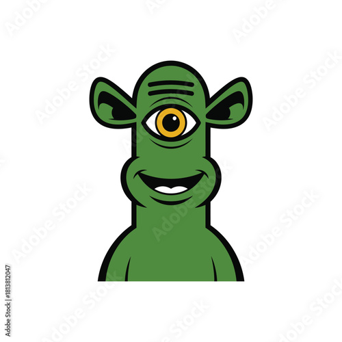 Green One Eyed Cyclops Cartoon Character Illustration.