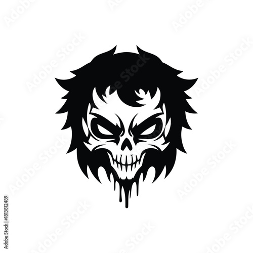 Black Dripping Skull Emblem Logo Illustration Artwork.