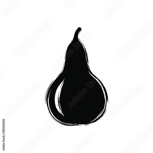 Hand drawn black pear silhouette with stem.