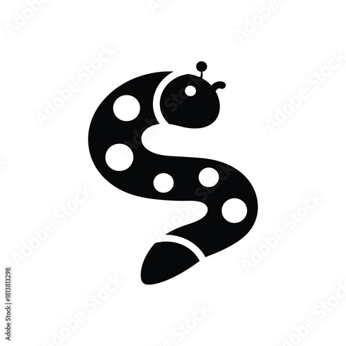Stylized S shaped spotted ladybug insect icon.