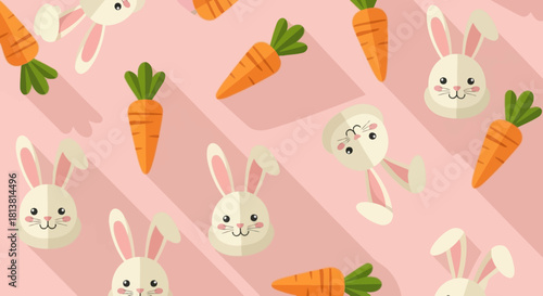 Cute rabbits and carrots are repeated in an easter pattern.