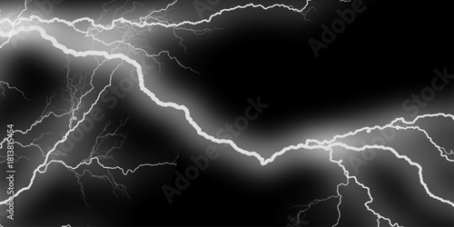 Massive lightning bolt with branches isolated on black background. Lightning bolt. thunder lighting on black sky. 3d illustration, lightning, storm, thunder set. Thunder, lightnings and rain at night