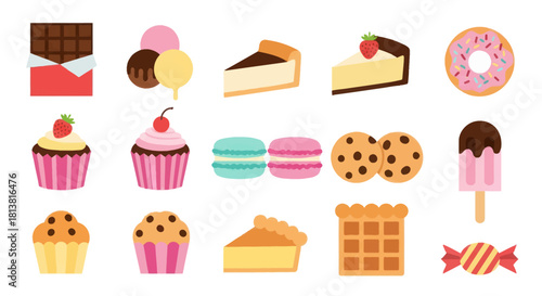 Assortment of colorful desserts isolated on white background for various uses