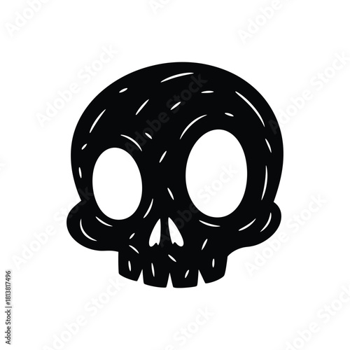 Hand Drawn Black Cartoon Skull Icon Illustration.