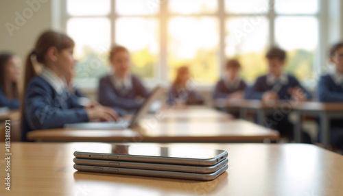 Stack of Mobile Phones in Classroom – Students Focused on Learning Without Devices