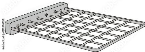 flat vector design of a foldable wall-mounted laundry drying rack, modern lines, isolated on white background