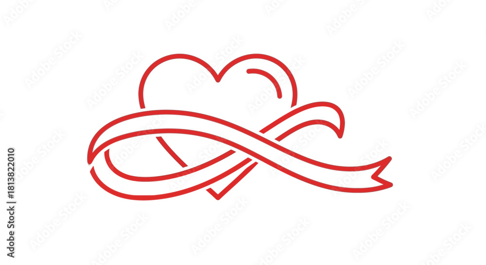 Obraz premium Elegant heart and ribbon design perfect for Valentine's Day, romantic gestures, and expressing love and affection in a modern, minimalist style