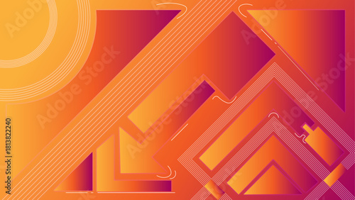 Vibrant orange magenta geometric arrows and diamond lines on gradient — vector abstract background