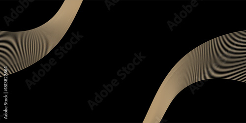 Abstract gold line swirly wave and texture in gold color with black background modern