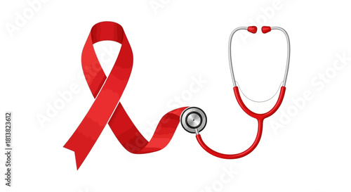 Show your support with this red ribbon and stethoscope art, perfect for raising AIDS awareness and promoting healthcare initiatives worldwide