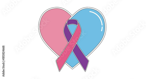 Show your support with this heart and ribbon for cancer awareness, perfect for campaigns, websites, and social media posts that promote strength and hope