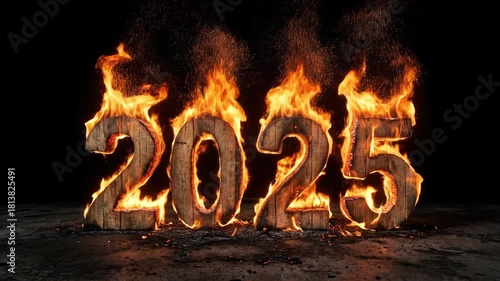 Realistic Burning Wooden 2025 Text Animation in 4K Fire Effect