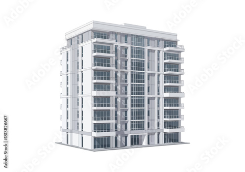 Modern White Apartment Building with Balconies and Large Windows