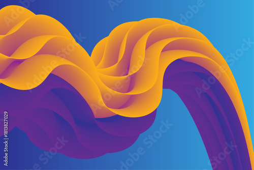 Saffron–violet braid waves over cyan gradient — vector ribbon flow background