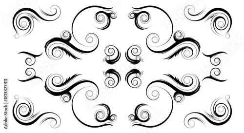 Abstract Swirl Silhouette Vector Illustration Showing Curvature and Orientation Variations in Minimal Decorative Style


