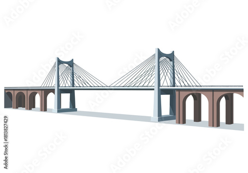 Cable-Stayed Bridge with Arched Supports, Vector Illustration