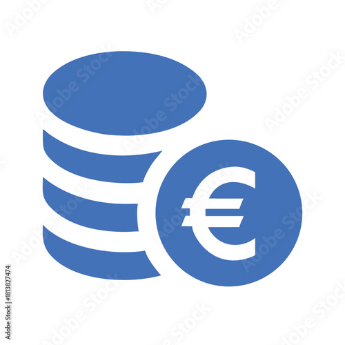 Stack of euro coins vector icon black silhouette flat design illustration