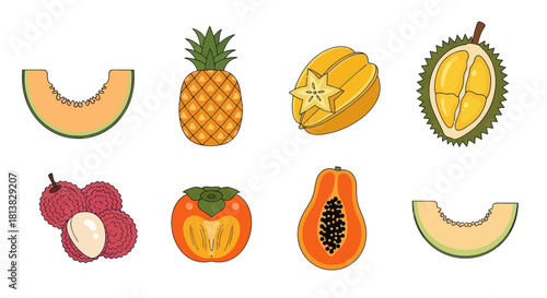 Assortment of vibrant fruit illustrations for healthy eating and design