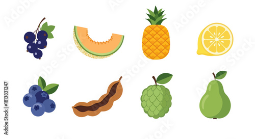 Assortment of vibrant vector fruits isolated on white background for design