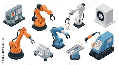 Isometric industrial robotics: modern automation equipment and robotic arms