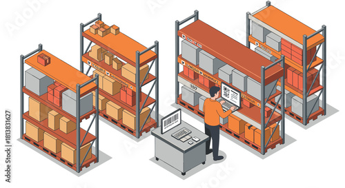 Warehouse worker managing inventory in an organized storage facility