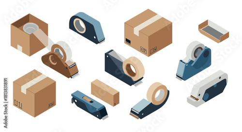 Isometric tape dispensers and boxes: modern packaging tools