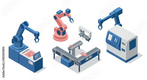 Industrial automation with isometric robotic arms in modern manufacturing