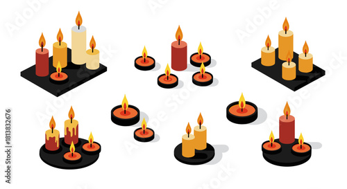 Isometric candle designs in various arrangements on black plates