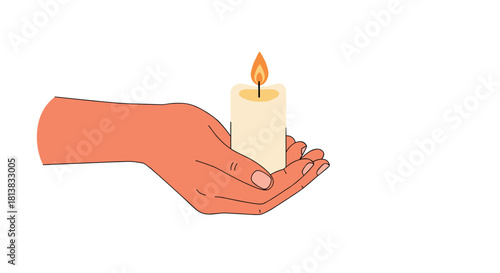 Hand holding candle with flickering flame in minimalist style
