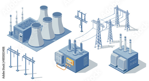 Isometric industrial power structures with electrical infrastructure elements