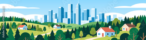 City and countryside landscape with forest