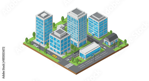 Isometric urban cityscape with modern skyscrapers and streets