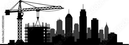 Construction site silhouette on transparent background