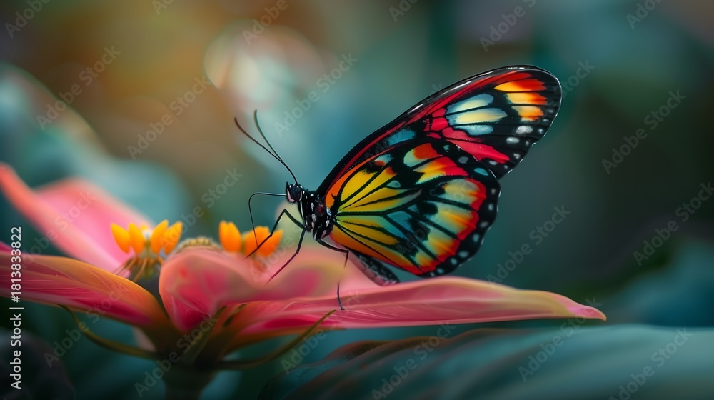 Fototapeta premium Butterfly on pink flower close-up