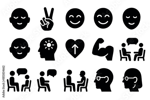 Silhouette icons: emotions, gestures, and conversations in black and white