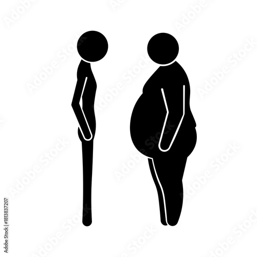 Thin and Fat Stickman Comparison Body Shape Silhouette Vector.