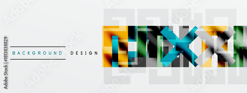 Abstract geometric pattern. Colorful rectangles overlap, creating dynamic visual texture. Minimalist design with light background.