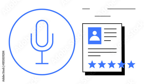 Microphone symbol connected to user profile with star ratings concept. Ideal for voice recognition, user feedback, technology apps, AI services, data analytics, customer reviews, and quality