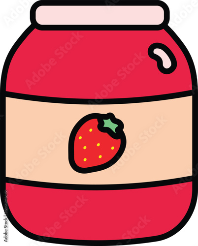 a jar of red strawberry jam illustration