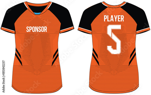 Women Sports Jersey t-shirt design Flat sketch Illustration, Mesh pattern V Neck t shirt for girls and Ladies Volleyball jersey, Football, badminton, Soccer and netball, Sport uniform kit