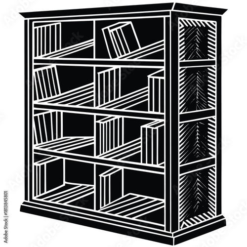 A Flat Vector of a Corner Bookcase, a shelving unit for books designed for a corner.