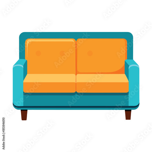 A Flat Vector of a Double Sofa (Two-Seater), a compact couch.