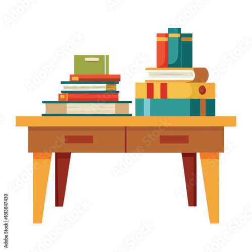 A Flat Vector of a Study Table with Books, symbolizing education or a home study area.