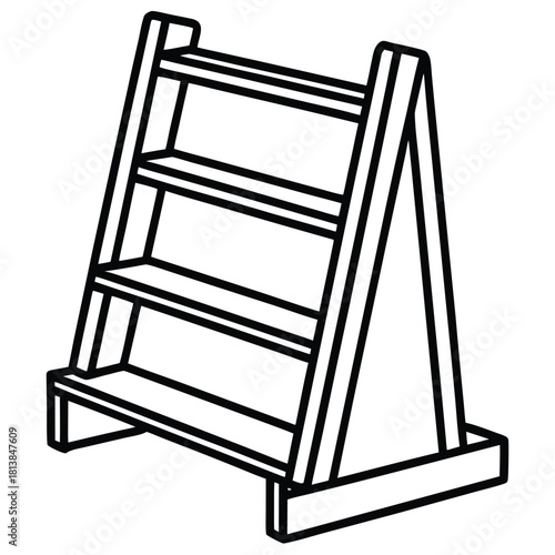 A Flat Vector of a Wooden Book Rack, a simple shelf for organizing books.