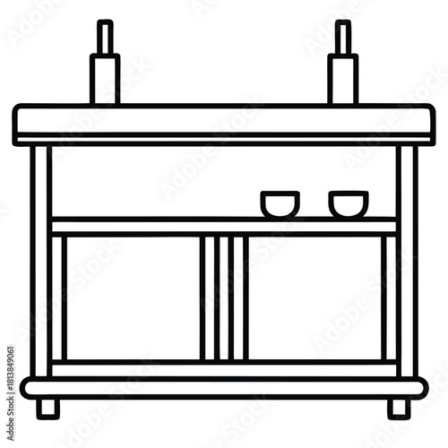 A Minimal Flat Vector of a Bar Unit, a piece of furniture for mixing and storing beverages.