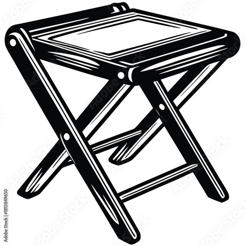 Minimal Flat Vector of a Folding Stool, symbolizing portable or temporary seating.