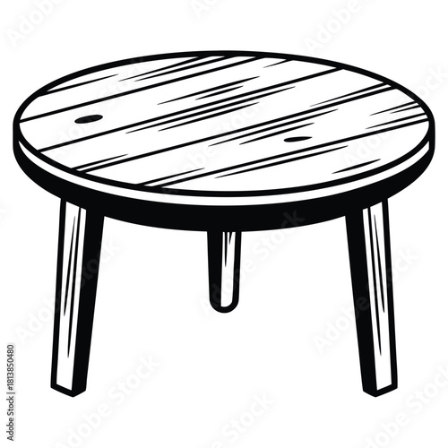 Minimal Flat Vector of a Round Wooden Table, a simple dining or accent table.