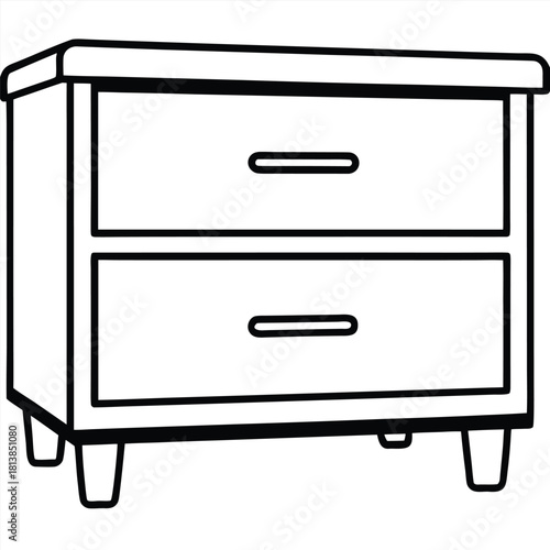Minimal Flat Vector of a Two-Drawer Cabinet, a small unit for office or bedside storage.
