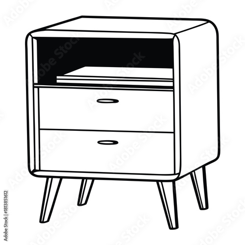 Modern Flat Vector of a Bedside Drawer, a small storage unit for bedside use.